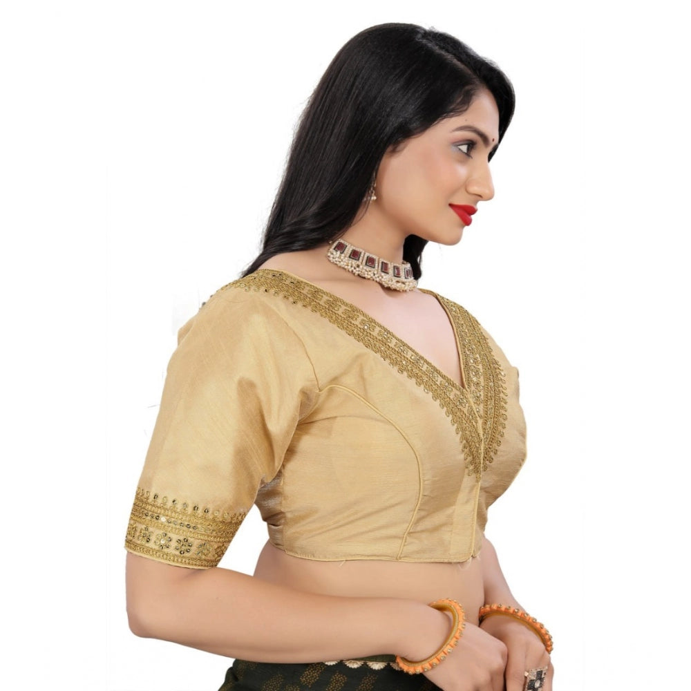 Amfyn Women's Banglory Embroidery Readymade Blouse (Beige, Size: Free Size)