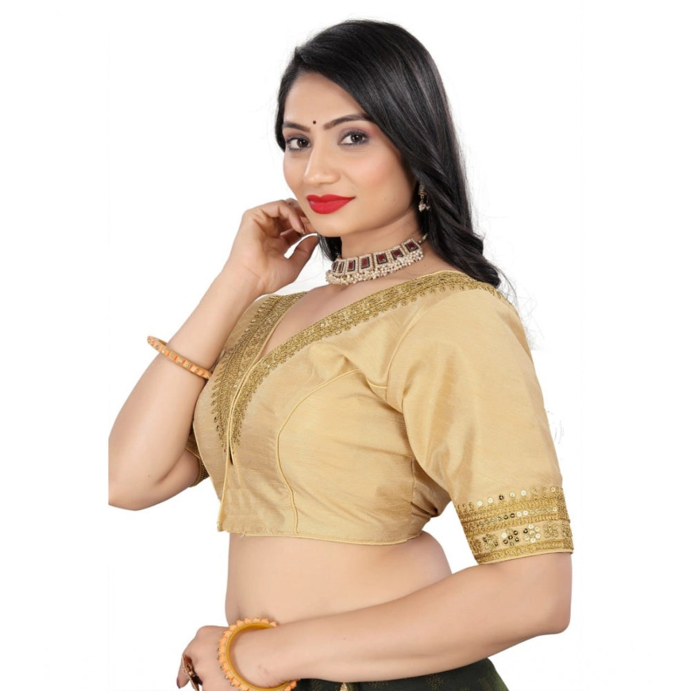 Amfyn Women's Banglory Embroidery Readymade Blouse (Beige, Size: Free Size)