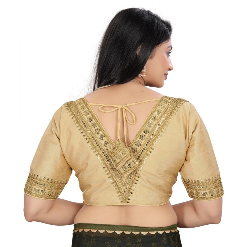 Amfyn Women's Banglory Embroidery Readymade Blouse (Beige, Size: Free Size)