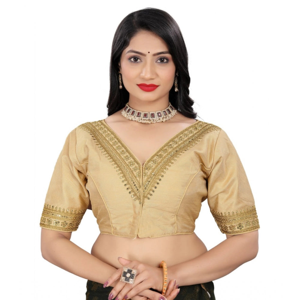 Amfyn Women's Banglory Embroidery Readymade Blouse (Beige, Size: Free Size)