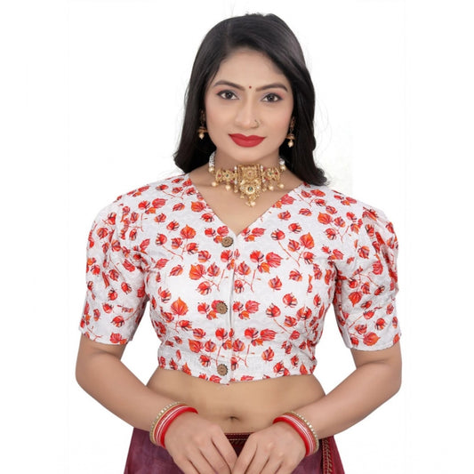 Amfyn Women's Cotton Blend Floral Readymade Blouse (Red, Size: Free Size)