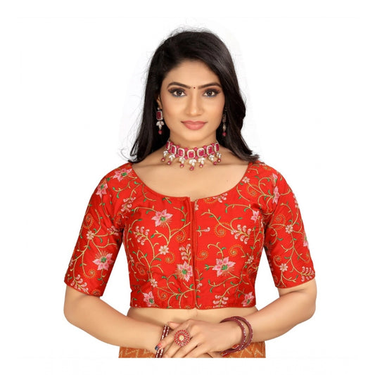 Amfyn Women's Satin Floral Readymade Blouse (Red, Size: Free Size)