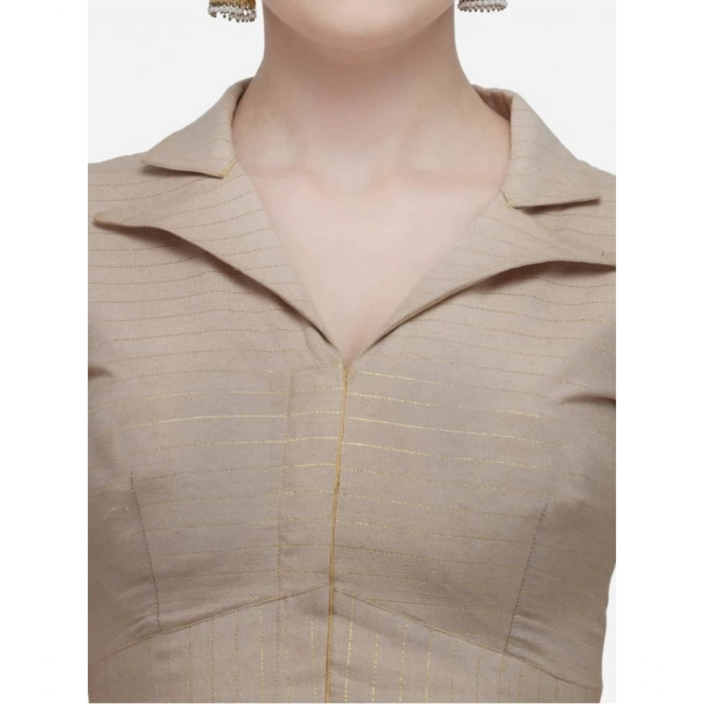 Amfyn Women's Cotton Striped Readymade Blouse (Beige, Size: Free Size)