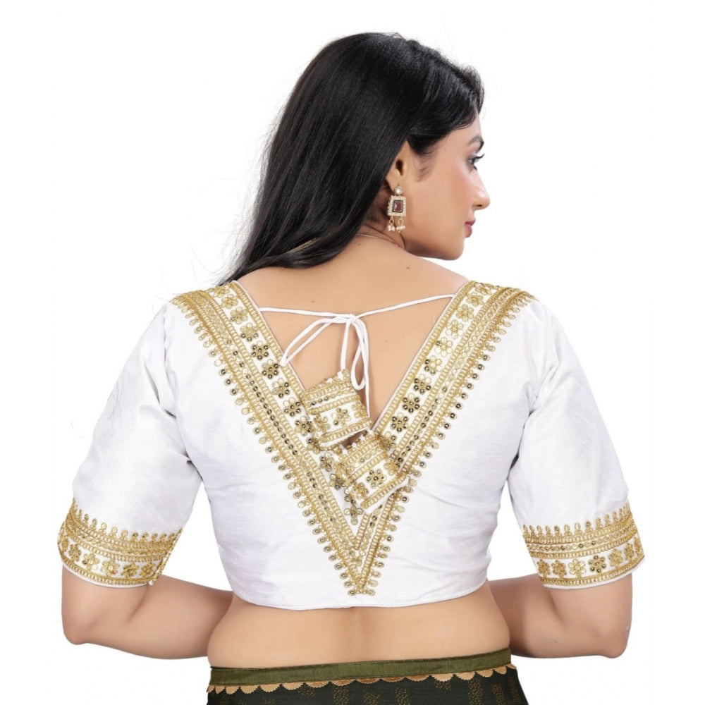 Amfyn Women's Banglory Embroidery Readymade Blouse (White, Size: Free Size)