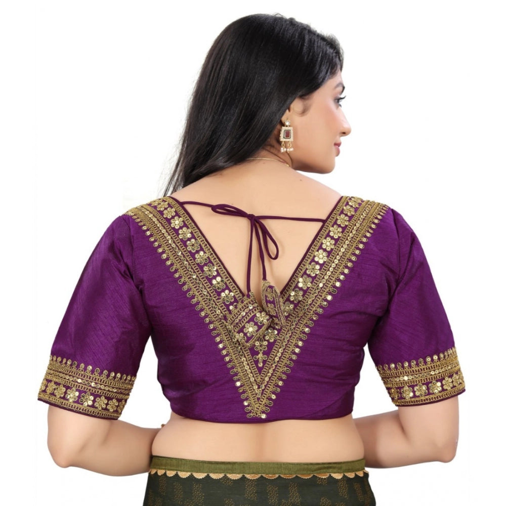 Amfyn Women's Banglory Embroidery Readymade Blouse (Magenta, Size: Free Size)