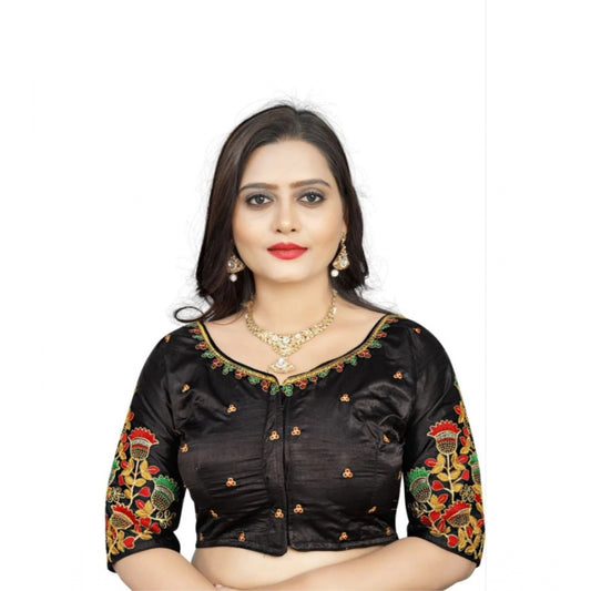 Amfyn Women's Malai Silk Floral Readymade Blouse (Black, Size: Free Size)