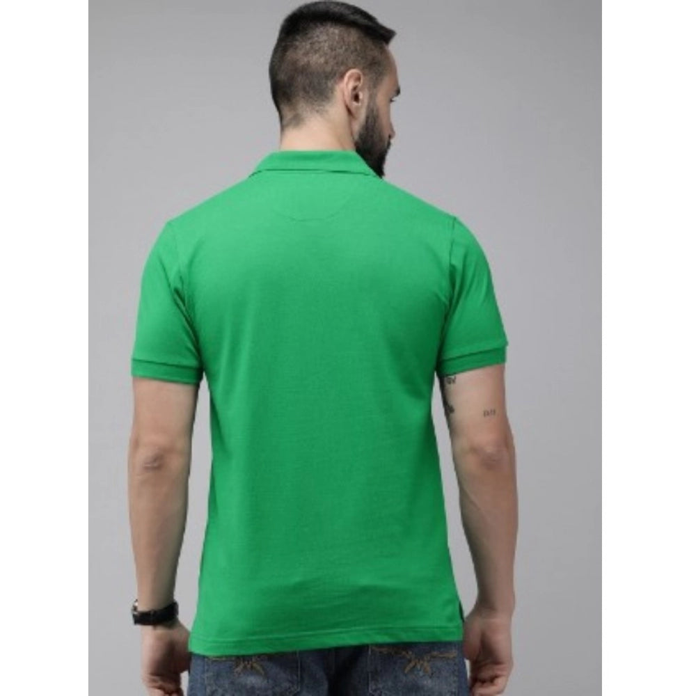 Amfyn Men's Casual Half sleeve Solid Cotton Polo Neck T-shirt (Green)