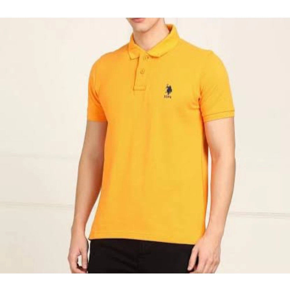 Amfyn Men's Casual Half sleeve Solid Cotton Polo Neck T-shirt (Yellow)