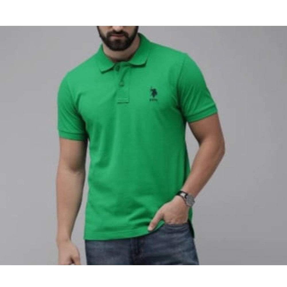 Amfyn Men's Casual Half sleeve Solid Cotton Polo Neck T-shirt (Green)