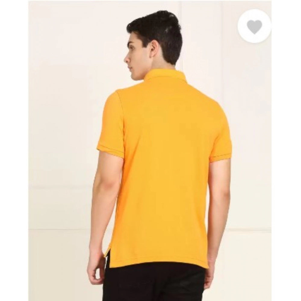 Amfyn Men's Casual Half sleeve Solid Cotton Polo Neck T-shirt (Yellow)