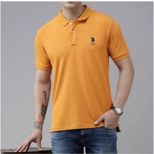 Amfyn Men's Casual Half sleeve Solid Cotton Polo Neck T-shirt (Mustard)