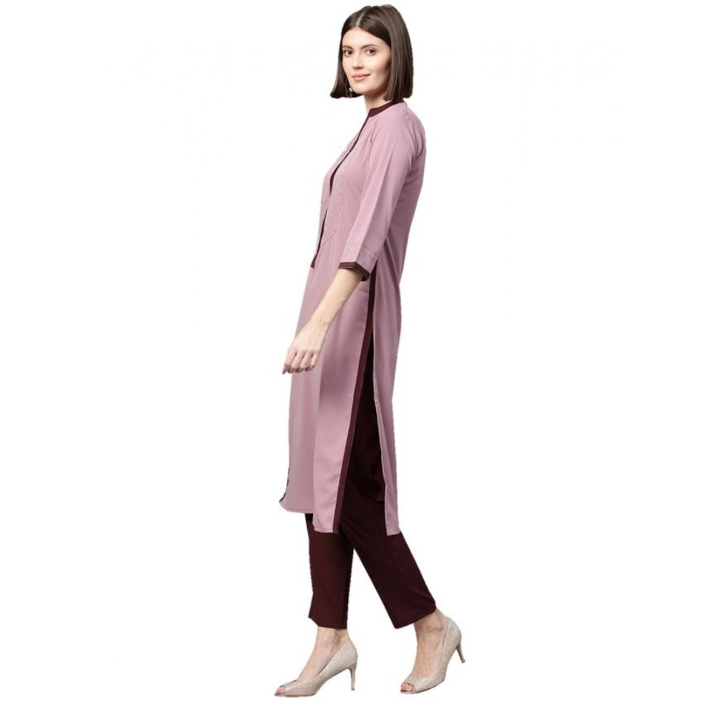 Amfyn Women's Casual 3-4Th Sleeve Ethnic Motifs Crepe Kurti And Pant Set (Wine)