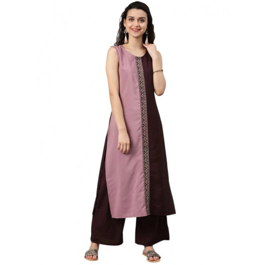 Amfyn Women's Casual sleeveless Solid Crepe Kurti And Palazzo Set (Brown)