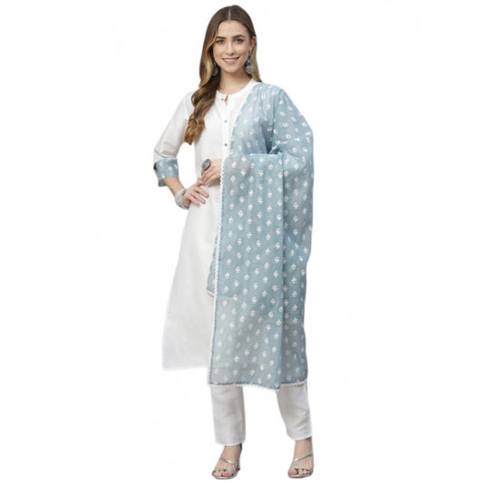 Amfyn Women's Casual 3-4Th Sleeve Solid Chinon Kurti Pant And Dupatta Set (White)