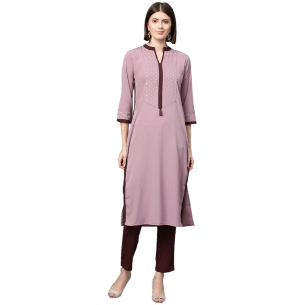 Amfyn Women's Casual 3-4Th Sleeve Ethnic Motifs Crepe Kurti And Pant Set (Wine)