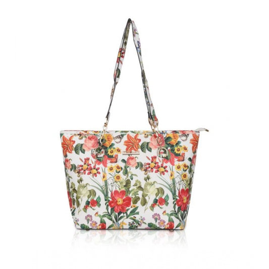 Fashion Women's Faux Leather Printed Tote Bag (White Orang)