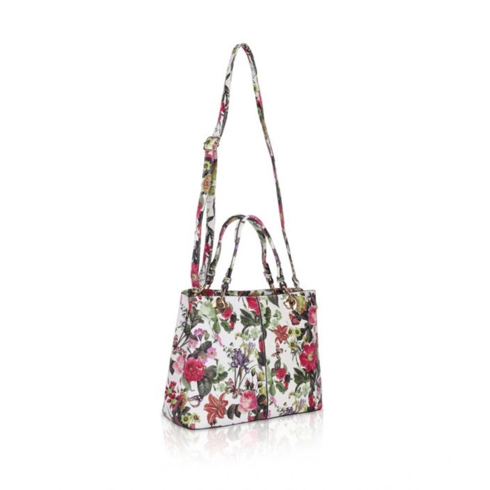 Fashion Women's Faux Leather Printed Handheld Bag (White Pink)