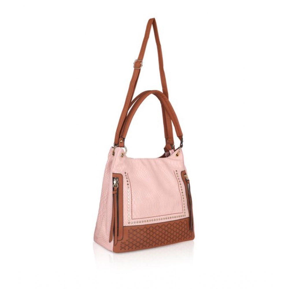 Fashion Women's Faux Leather Printed Tote Bag (Pink)