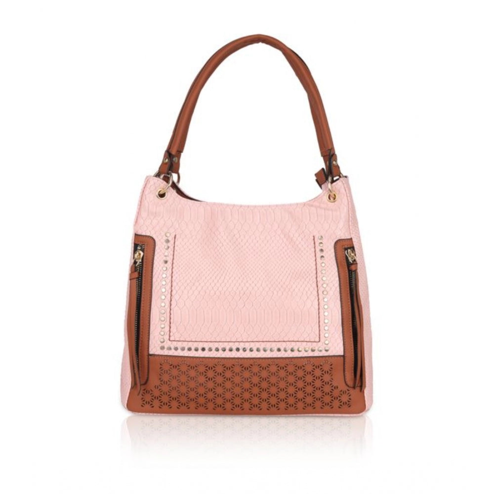 Fashion Women's Faux Leather Printed Tote Bag (Pink)