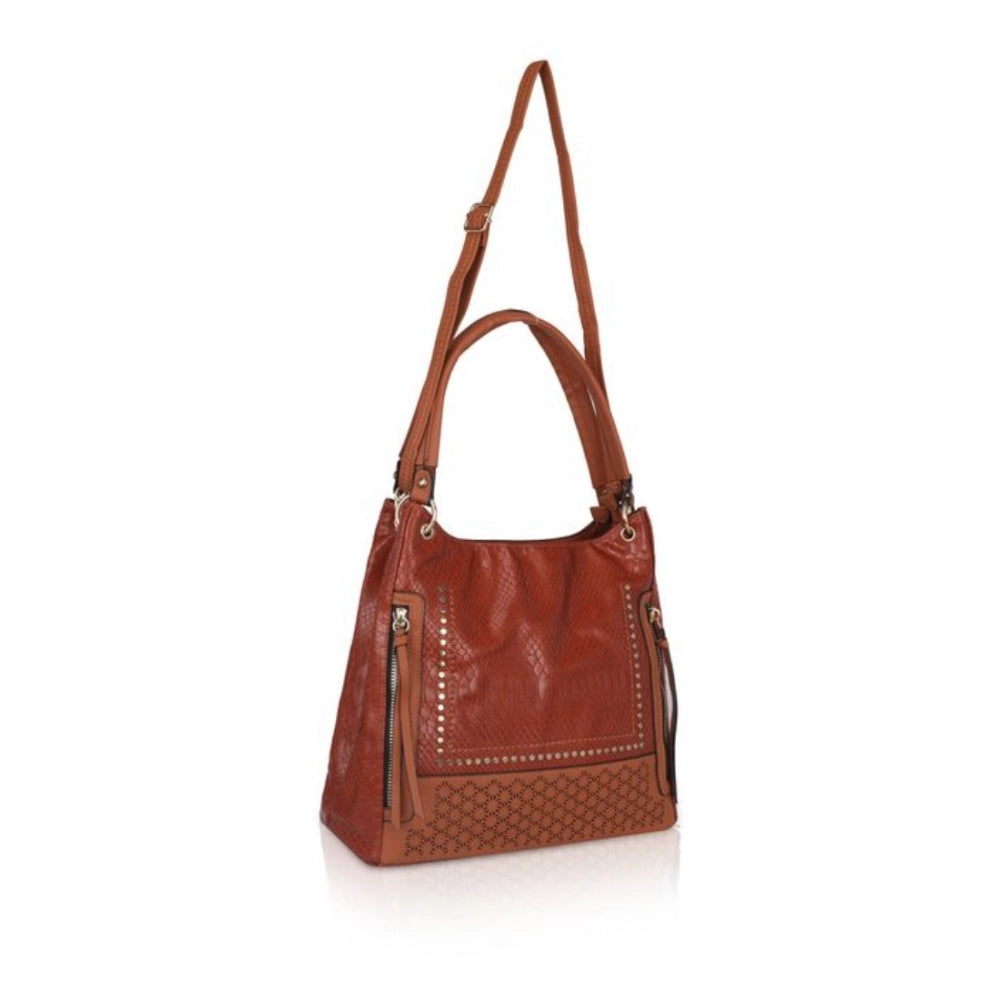 Fashion Women's Faux Leather Textured Tote Bag (Brown)