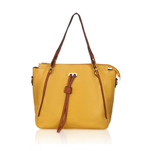 Fashion Women's Faux Leather Textured Tote Bag (Yellow)