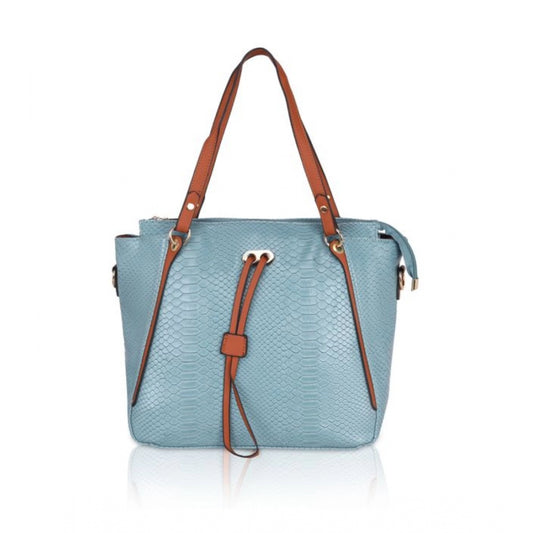 Fashion Women's Faux Leather Textured Tote Bag (Blue)