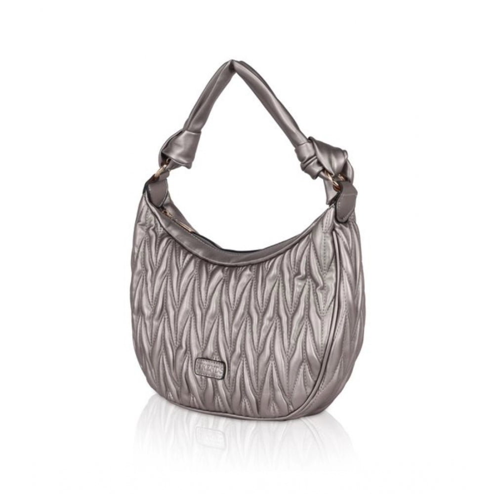 Fashion Women's Faux Leather Textured Handbag (Silver Grey)