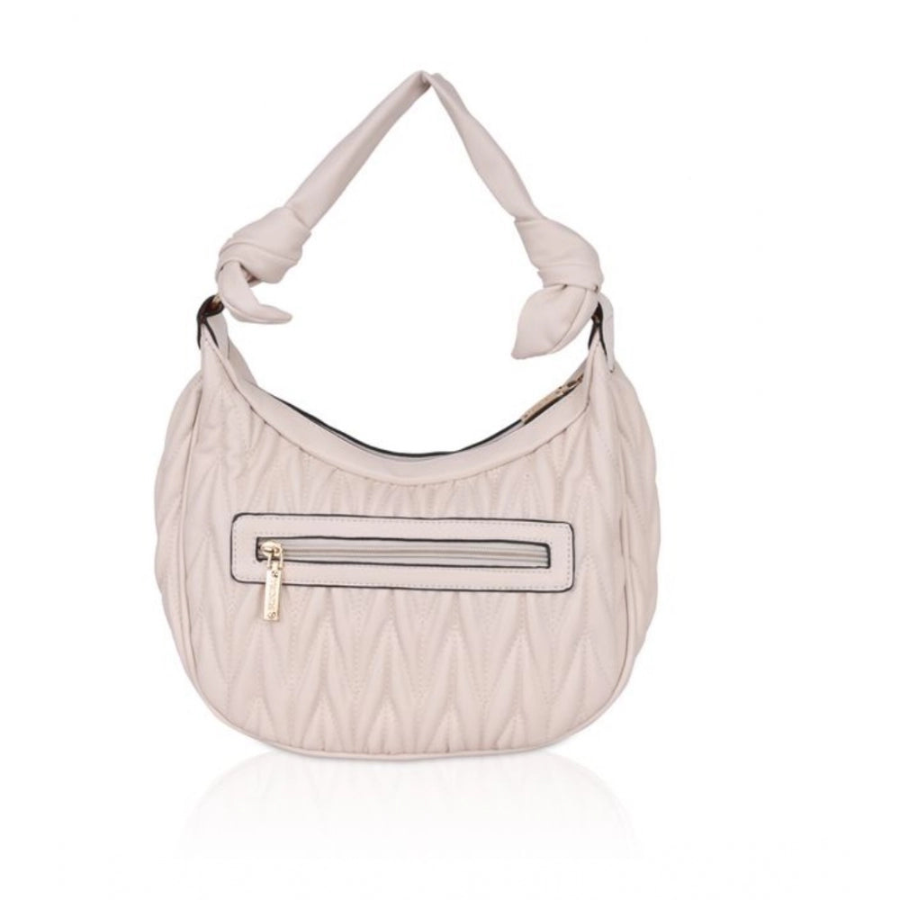 Fashion Women's Faux Leather Textured Handbag (Beige White)