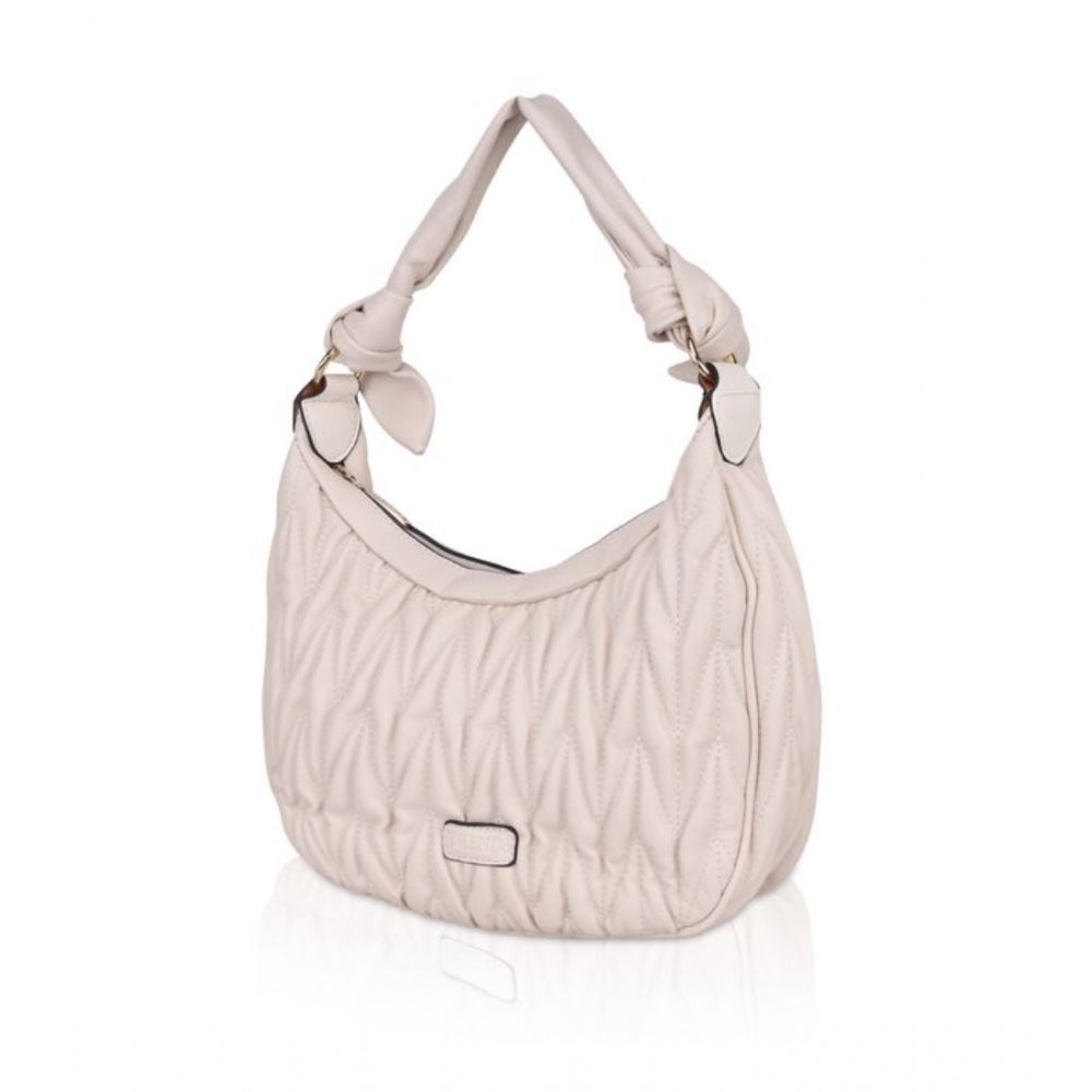 Fashion Women's Faux Leather Textured Handbag (Beige White)