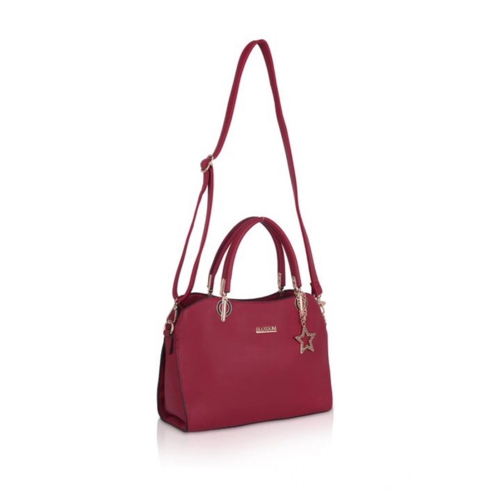 Fashion Women's Faux Leather Solid Handbag (Maroon)