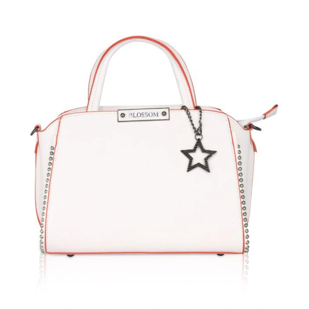 Fashion Women's Faux Leather Metal Beads Handbag (White)