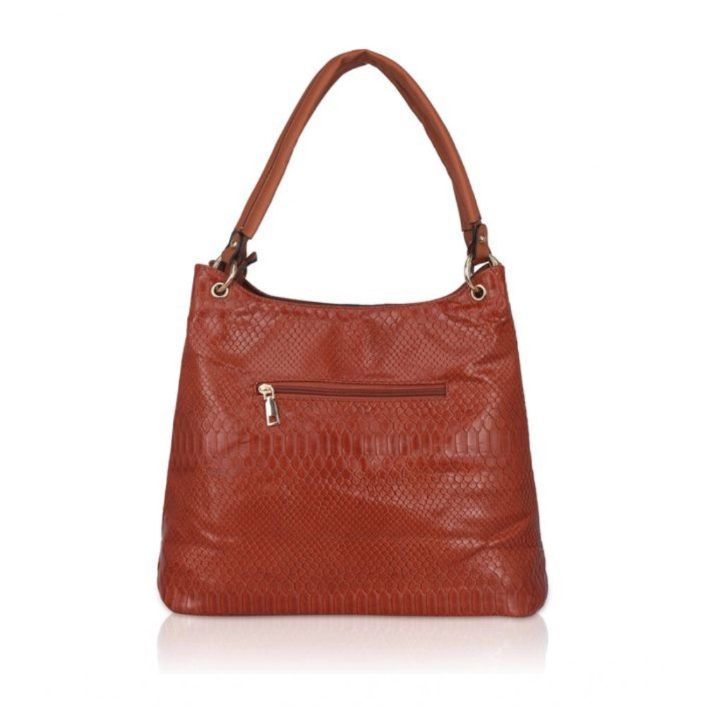 Fashion Women's Faux Leather Textured Tote Bag (Brown)