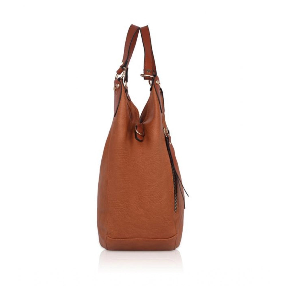 Fashion Women's Faux Leather Solid Tote Bag (Brown)