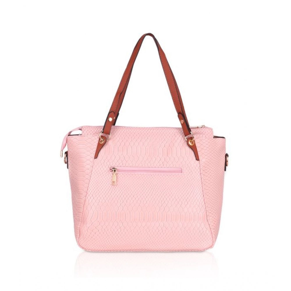 Fashion Women's Faux Leather Textured Tote Bag (Pink)