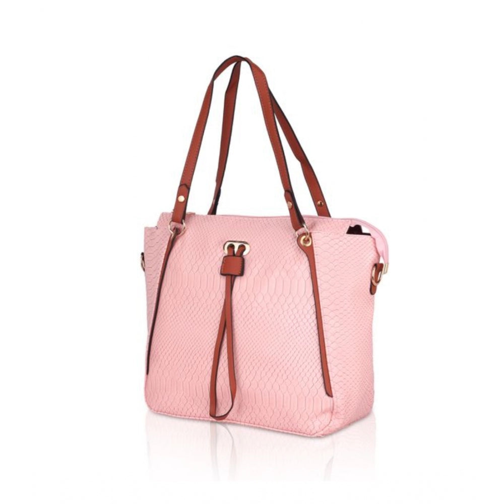 Fashion Women's Faux Leather Textured Tote Bag (Pink)