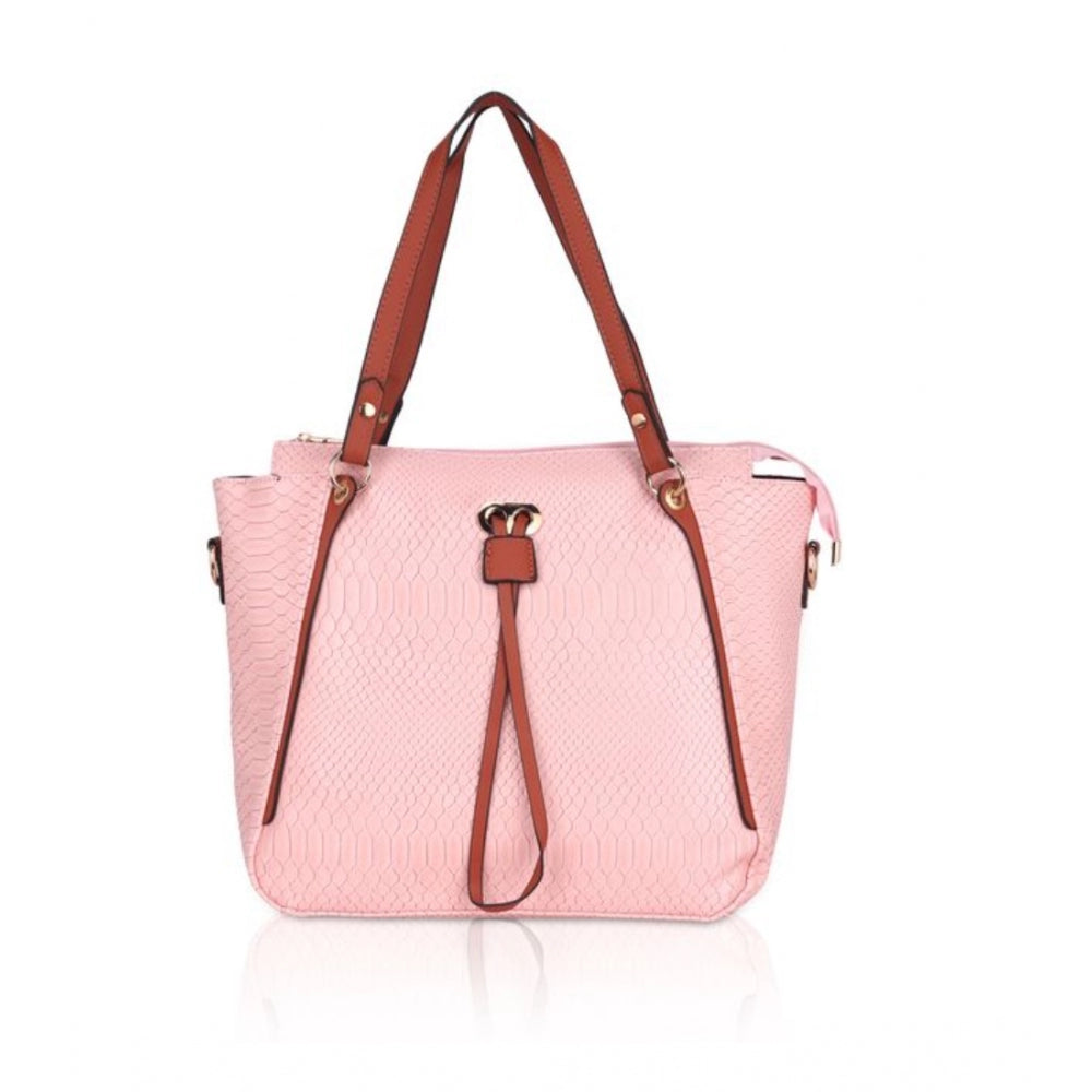 Fashion Women's Faux Leather Textured Tote Bag (Pink)