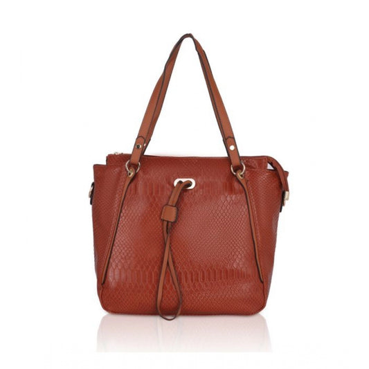 Fashion Women's Faux Leather Textured Tote Bag (Brown)