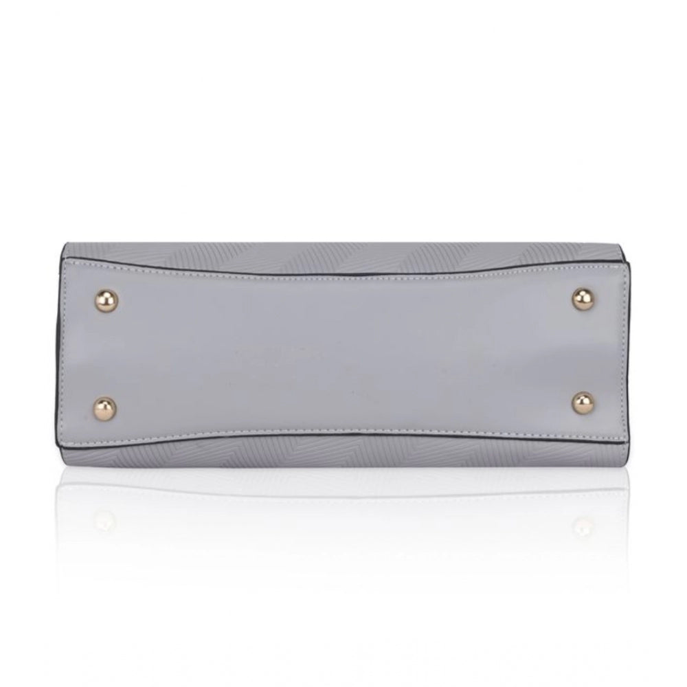 Fashion Women's Faux Leather Textured Adjustable Long Belt Handbag (Grey)