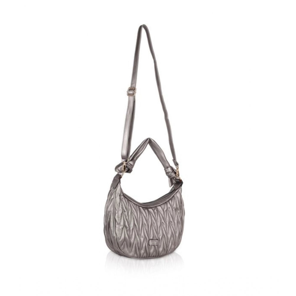 Fashion Women's Faux Leather Textured Handbag (Silver Grey)