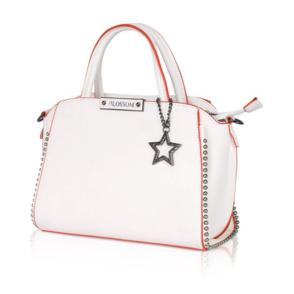 Fashion Women's Faux Leather Metal Beads Handbag (White)