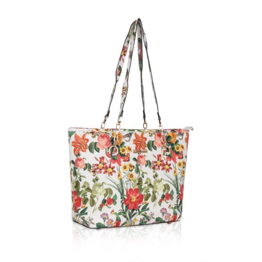 Fashion Women's Faux Leather Printed Tote Bag (White Orang)