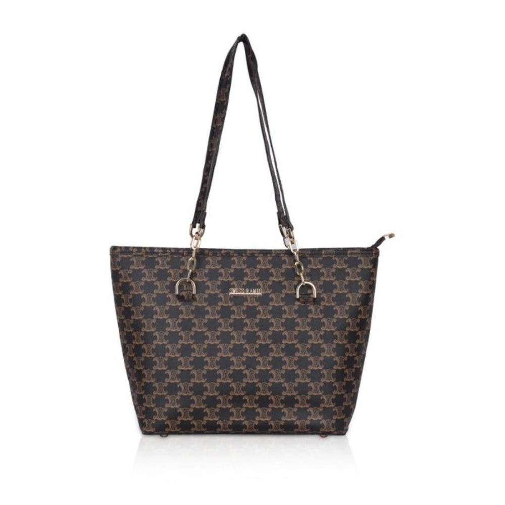 Fashion Women's Faux Leather Printed Tote Bag (Brown)