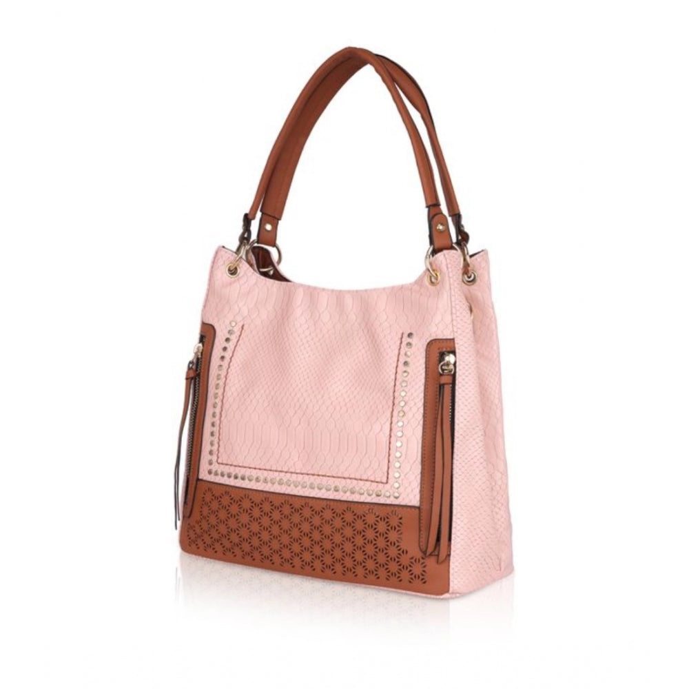 Fashion Women's Faux Leather Printed Tote Bag (Pink)