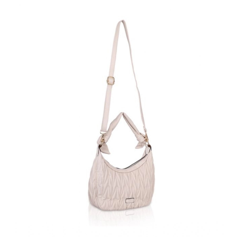 Fashion Women's Faux Leather Textured Handbag (Beige White)