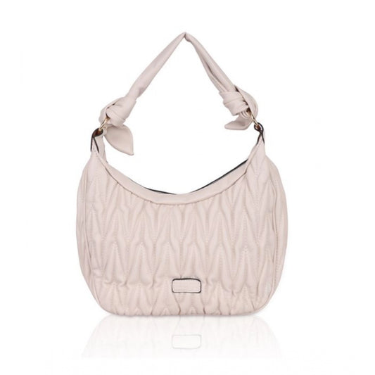 Fashion Women's Faux Leather Textured Handbag (Beige White)