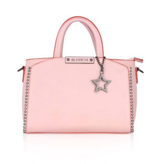 Fashion Women's Faux Leather Metal Beads Handbag (Pink)