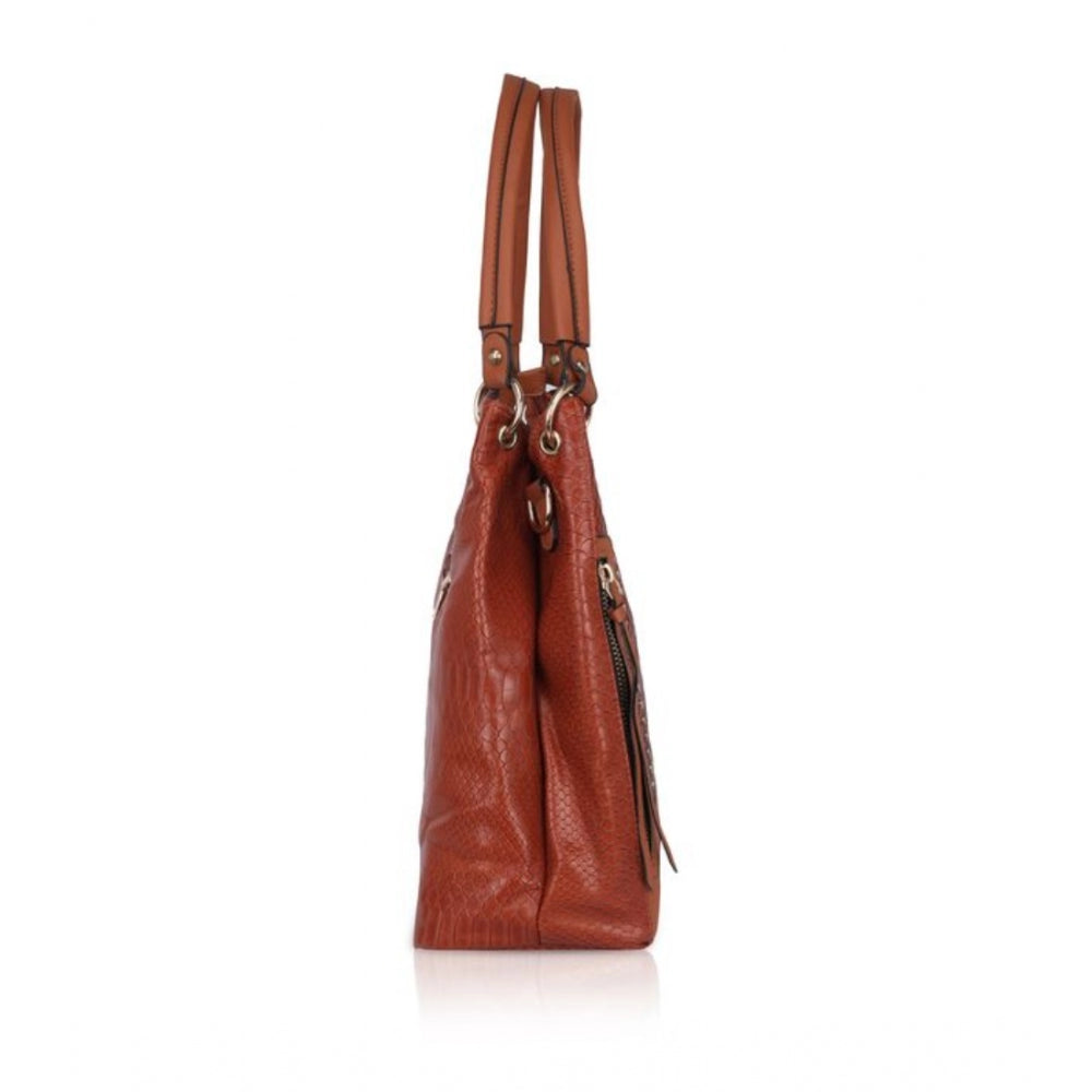 Fashion Women's Faux Leather Textured Tote Bag (Brown)