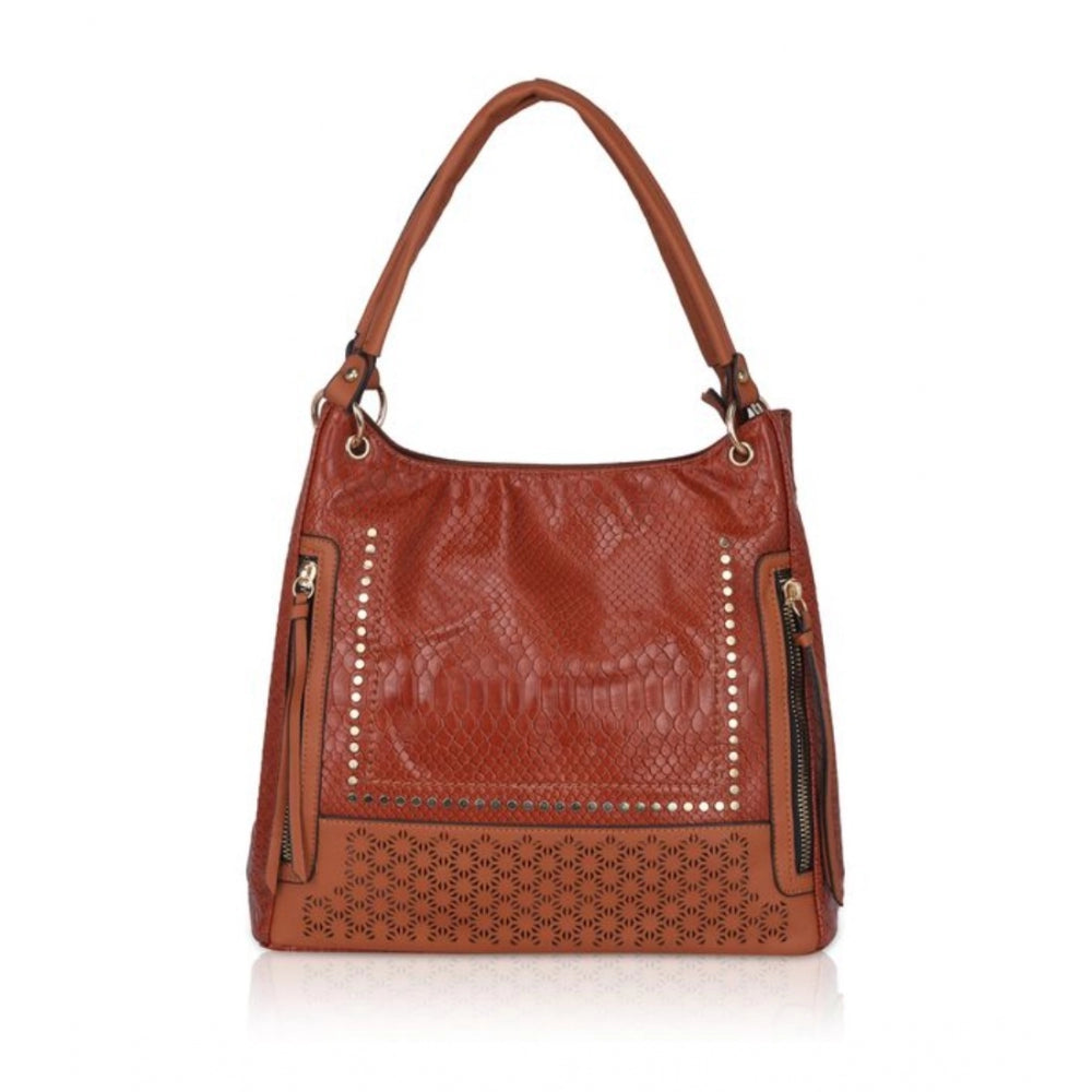 Fashion Women's Faux Leather Textured Tote Bag (Brown)