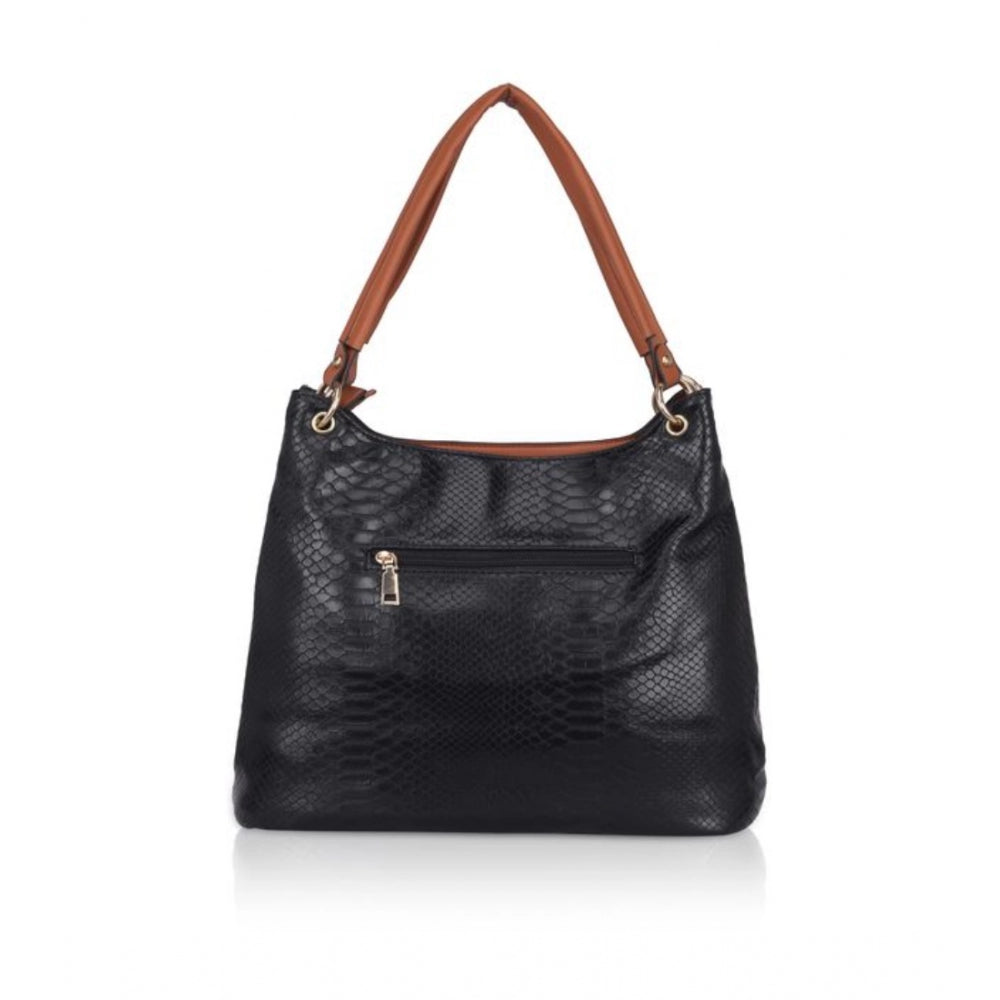 Fashion Women's Faux Leather Textured Tote Bag (Black)