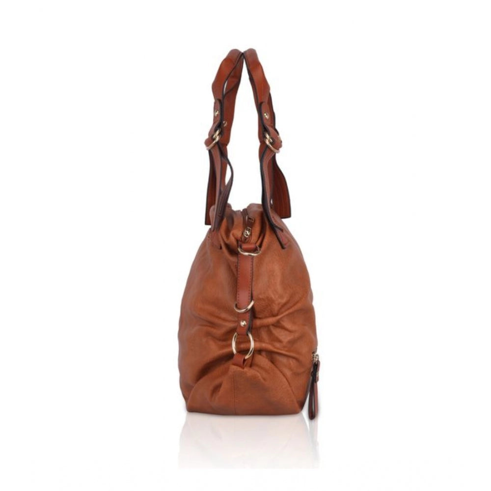 Fashion Women's Faux Leather Solid Tote Bag (Brown)